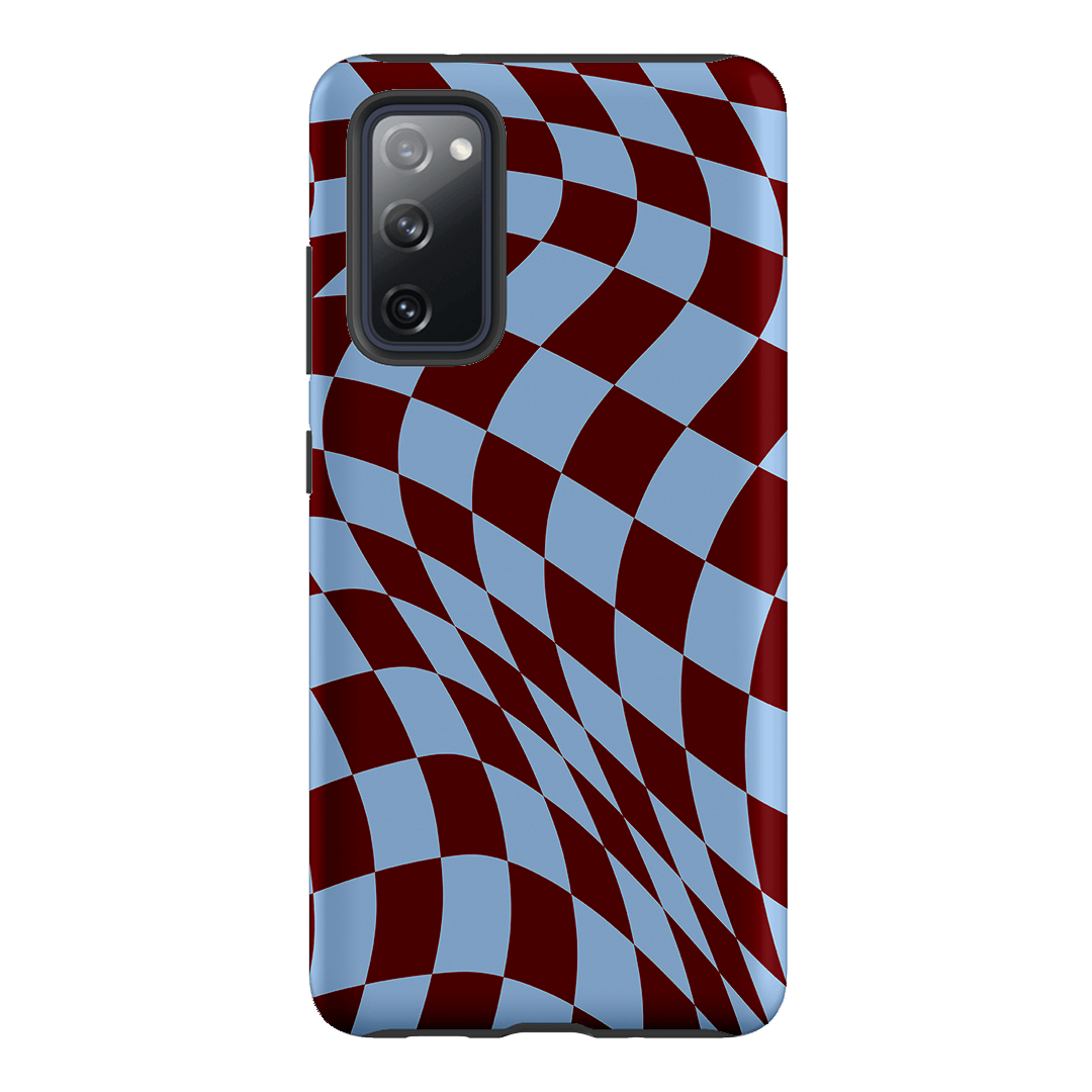 Wavy Check Sky on Maroon Matte Case Matte Phone Cases Samsung Galaxy S20 FE / Armoured by The Dairy - The Dairy