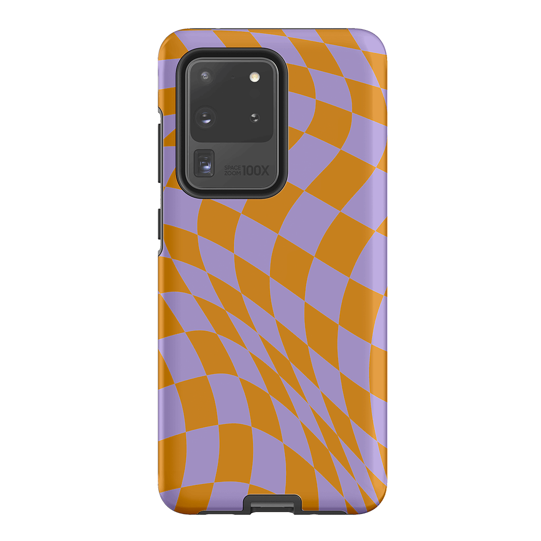 Wavy Check Orange on Lilac Matte Case Matte Phone Cases Samsung Galaxy S20 Ultra / Armoured by The Dairy - The Dairy