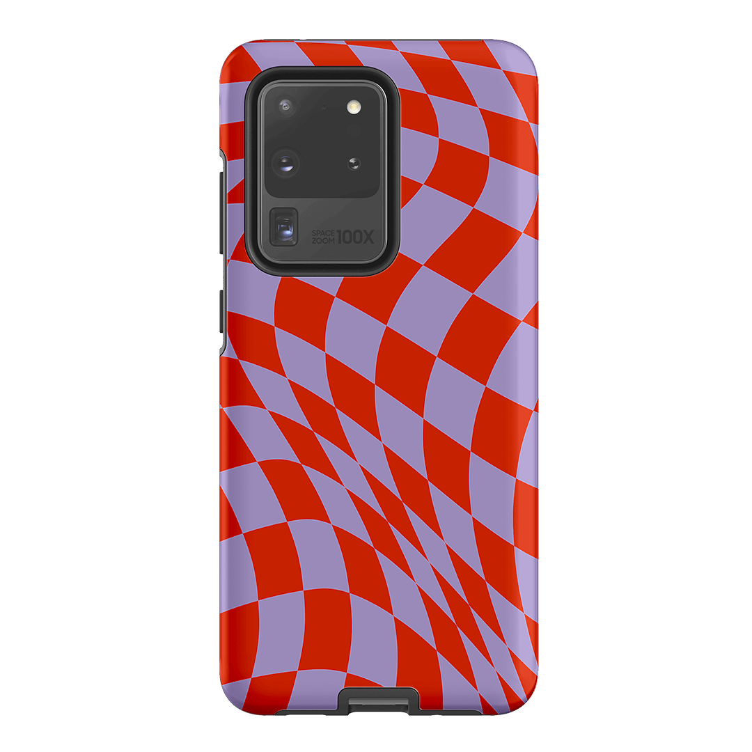 Wavy Check Scarlet on Lilac Matte Case Matte Phone Cases Samsung Galaxy S20 Ultra / Armoured by The Dairy - The Dairy