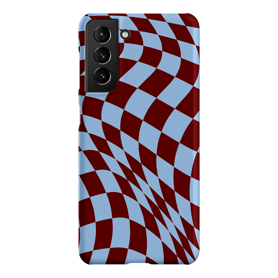Wavy Check Sky on Maroon Matte Case Matte Phone Cases Samsung Galaxy S21 / Snap by The Dairy - The Dairy