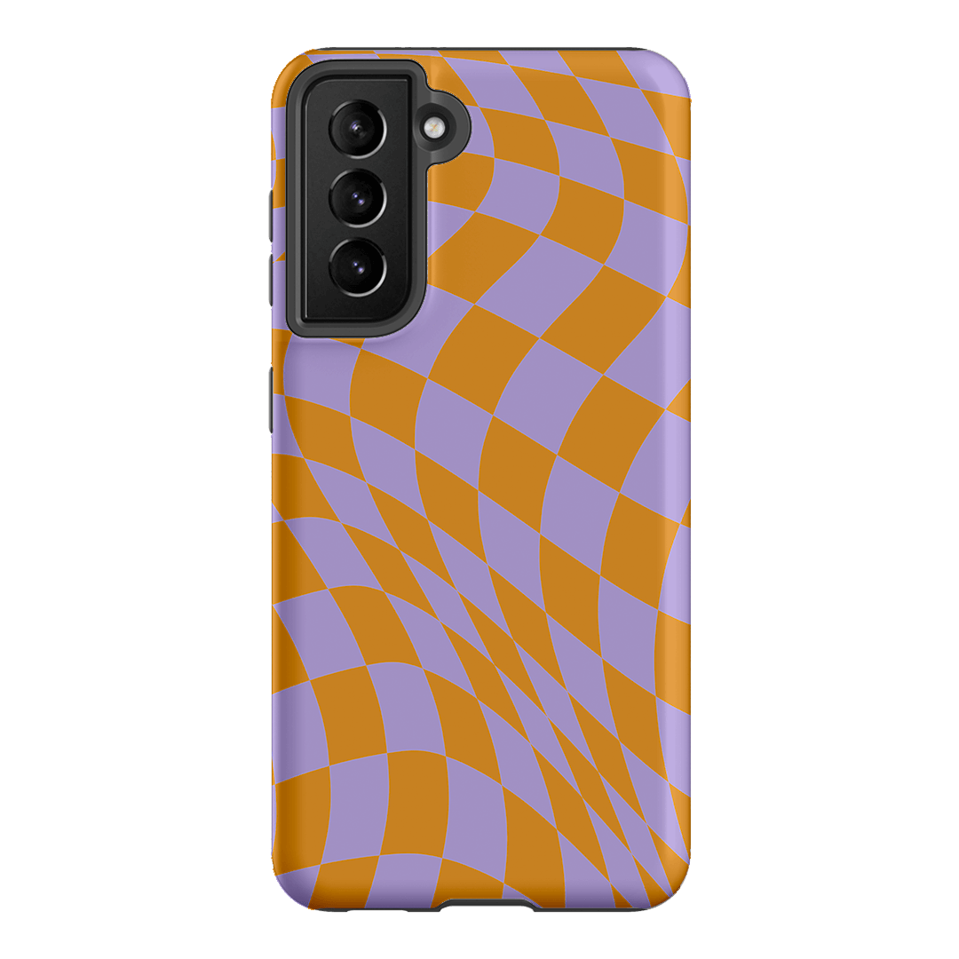 Wavy Check Orange on Lilac Matte Case Matte Phone Cases Samsung Galaxy S21 / Armoured by The Dairy - The Dairy