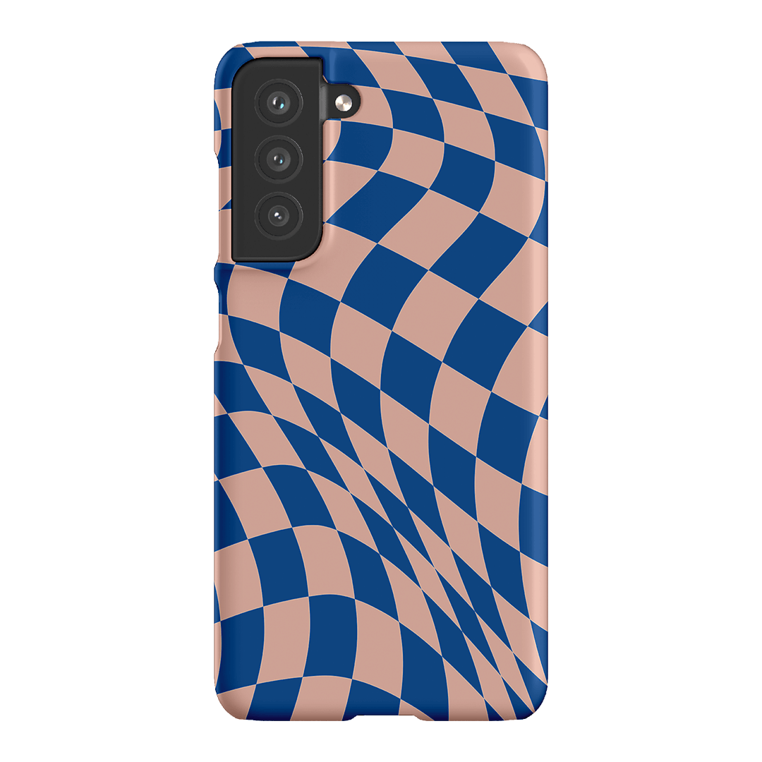 Wavy Check Cobalt on Blush Matte Case Matte Phone Cases Samsung Galaxy S21 FE / Snap by The Dairy - The Dairy