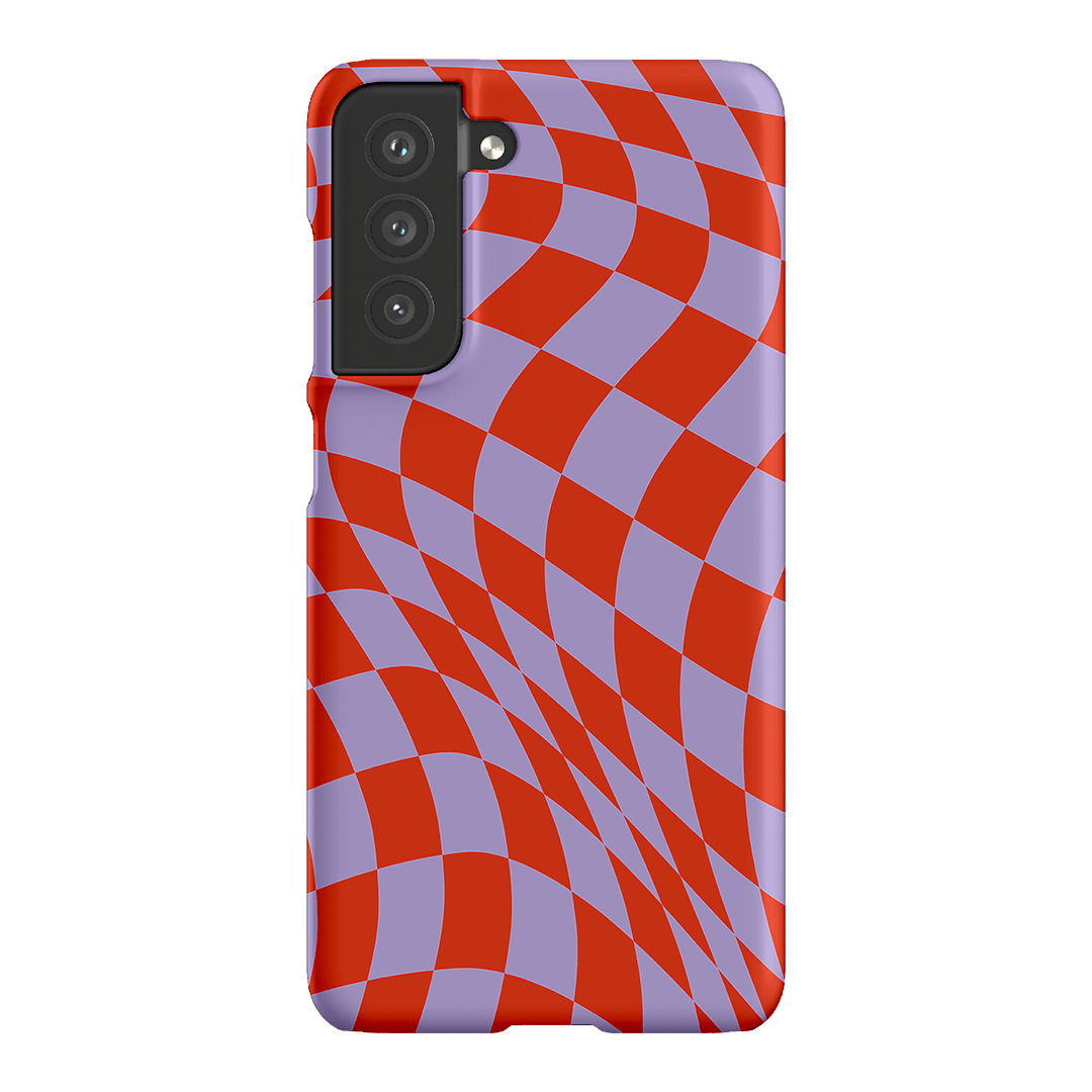 Wavy Check Scarlet on Lilac Matte Case Matte Phone Cases Samsung Galaxy S21 FE / Snap by The Dairy - The Dairy