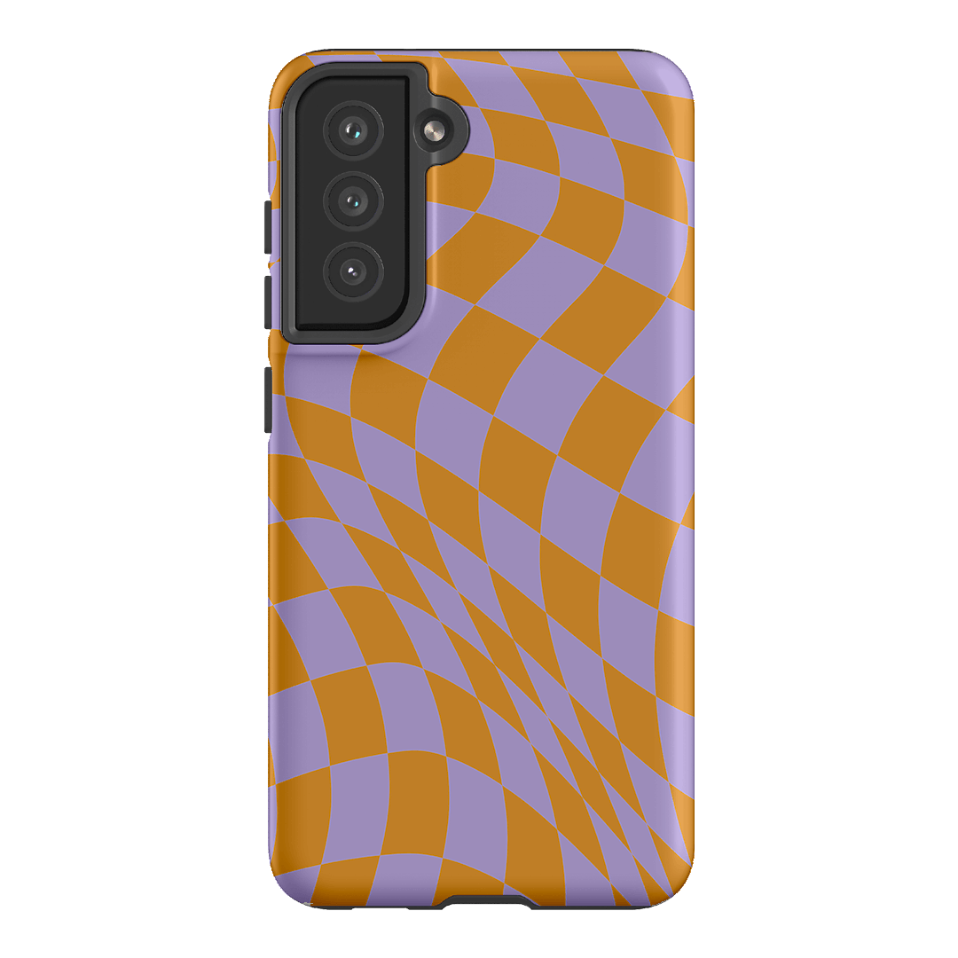 Wavy Check Orange on Lilac Matte Case Matte Phone Cases Samsung Galaxy S21 FE / Armoured by The Dairy - The Dairy