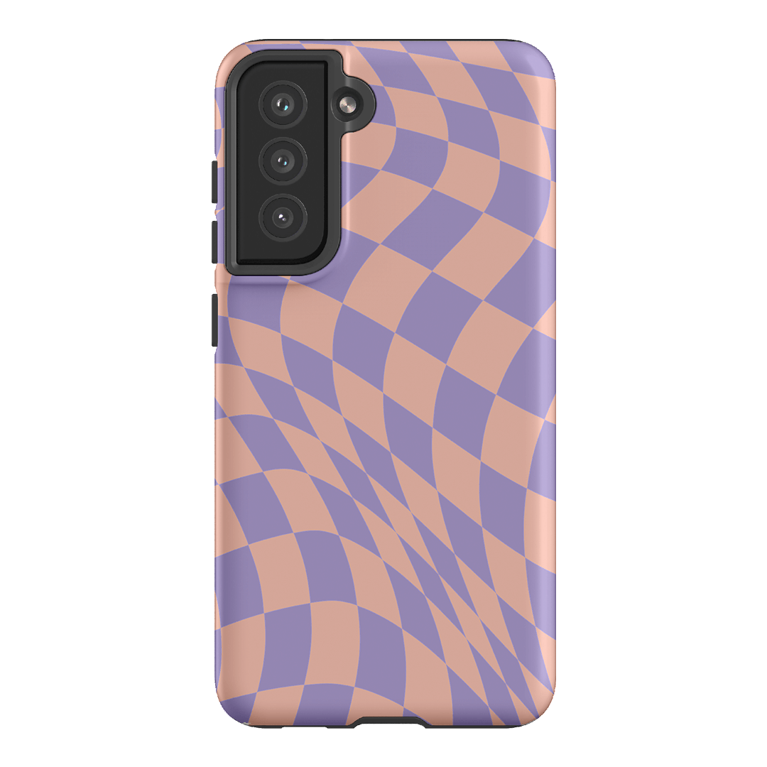 Wavy Check Lilac on Blush Matte Case Matte Phone Cases Samsung Galaxy S21 FE / Armoured by The Dairy - The Dairy