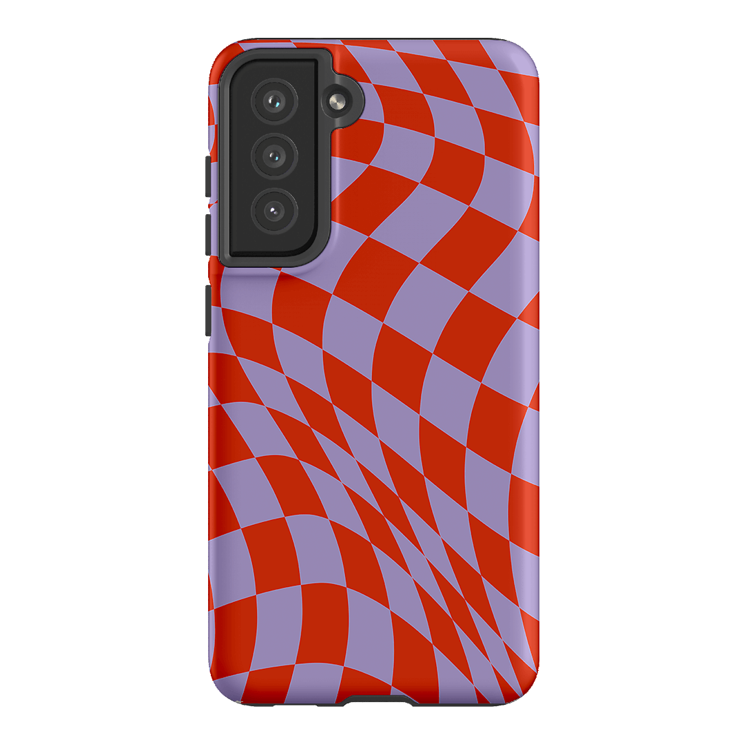 Wavy Check Scarlet on Lilac Matte Case Matte Phone Cases Samsung Galaxy S21 FE / Armoured by The Dairy - The Dairy