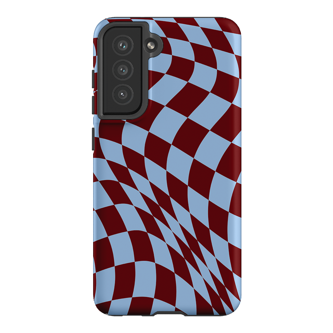 Wavy Check Sky on Maroon Matte Case Matte Phone Cases Samsung Galaxy S21 FE / Armoured by The Dairy - The Dairy