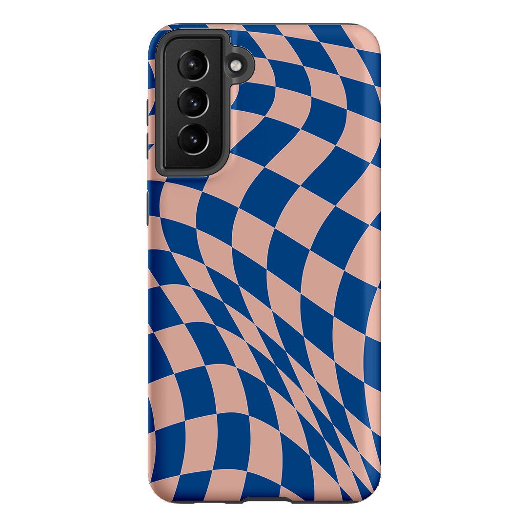Wavy Check Cobalt on Blush Matte Case Matte Phone Cases Samsung Galaxy S21 Plus / Armoured by The Dairy - The Dairy