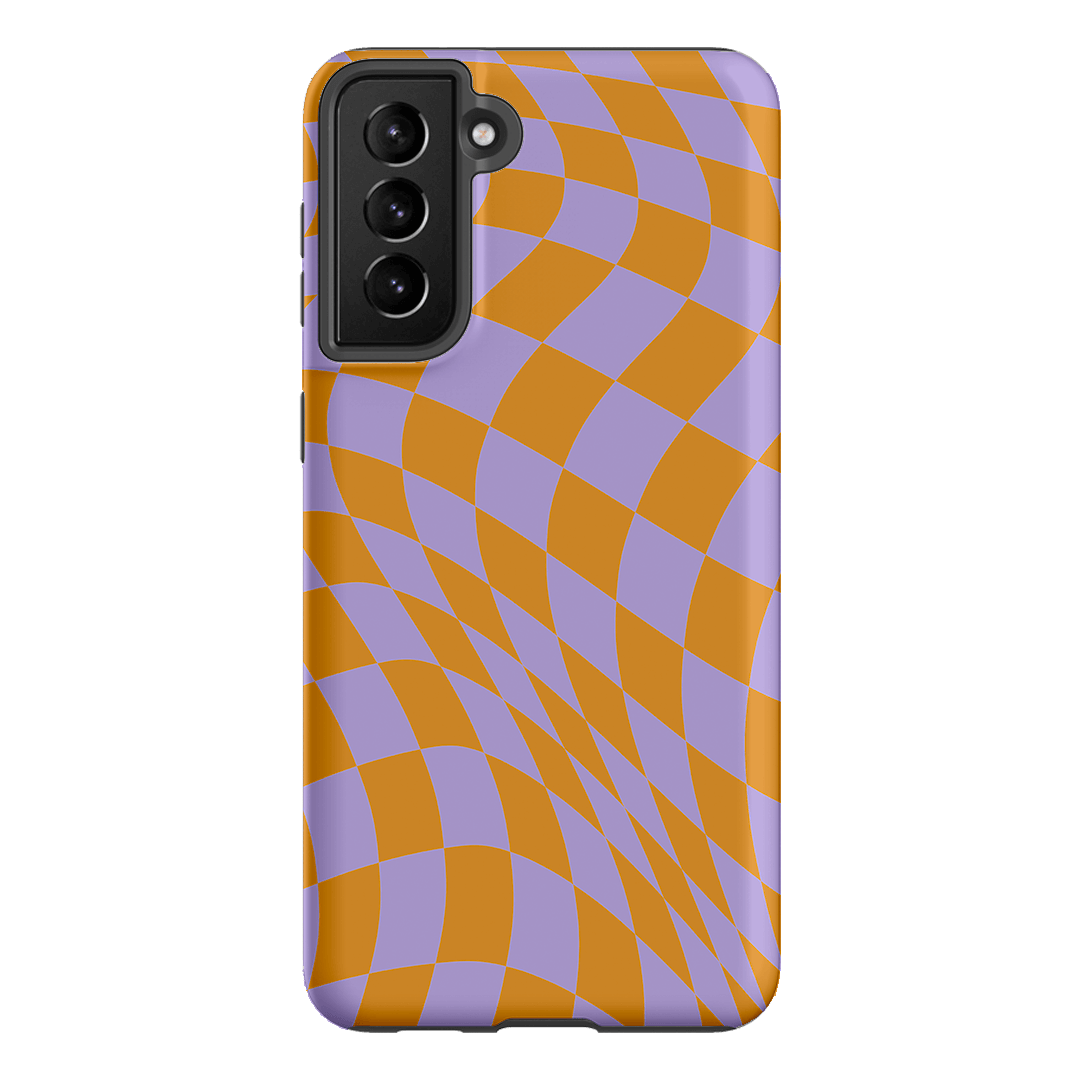 Wavy Check Orange on Lilac Matte Case Matte Phone Cases Samsung Galaxy S21 Plus / Armoured by The Dairy - The Dairy