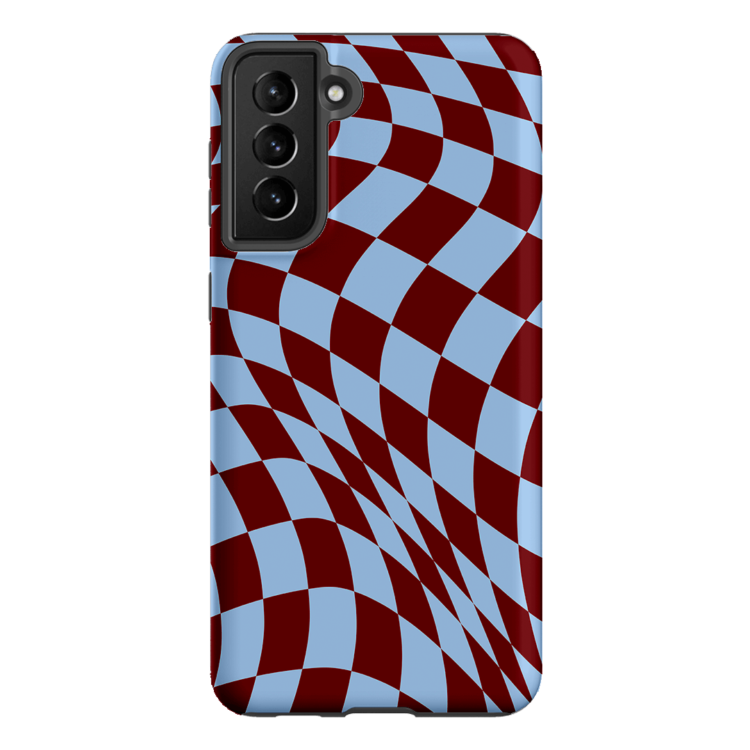 Wavy Check Sky on Maroon Matte Case Matte Phone Cases Samsung Galaxy S21 Plus / Armoured by The Dairy - The Dairy