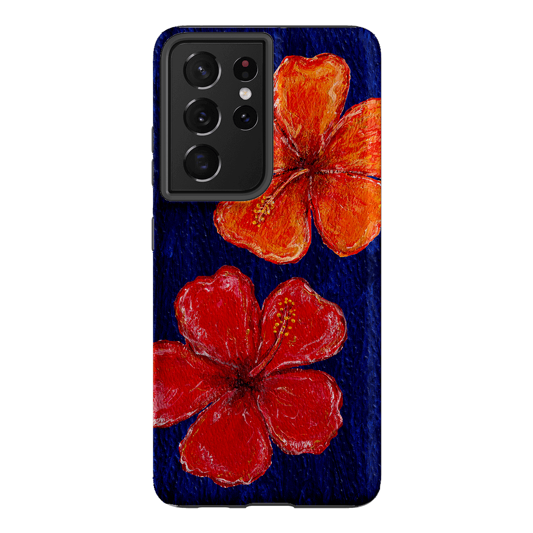 Hibiscus Flower Deep Blue Printed Phone Cases Samsung Galaxy S21 Ultra / Armoured by BG. Studio - The Dairy