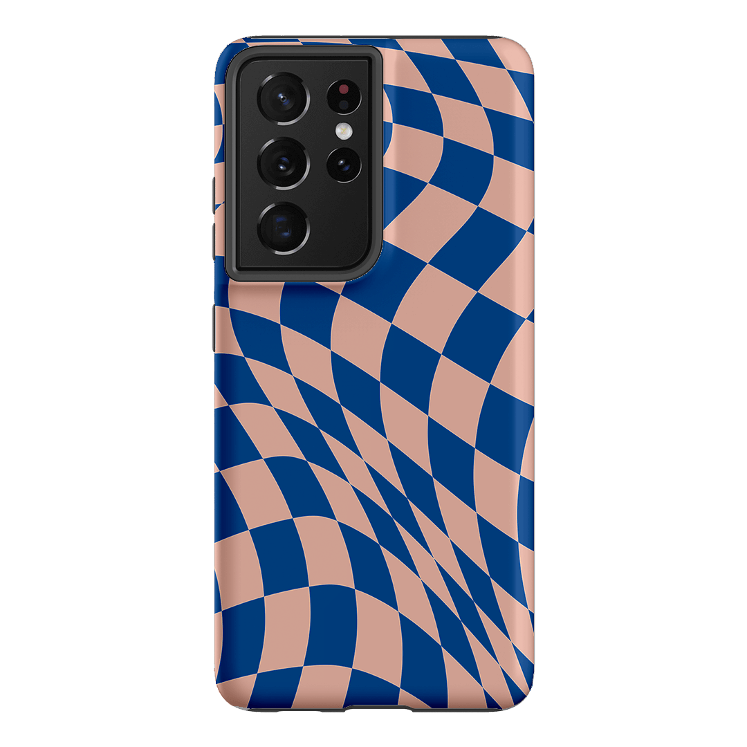 Wavy Check Cobalt on Blush Matte Case Matte Phone Cases Samsung Galaxy S21 Ultra / Armoured by The Dairy - The Dairy