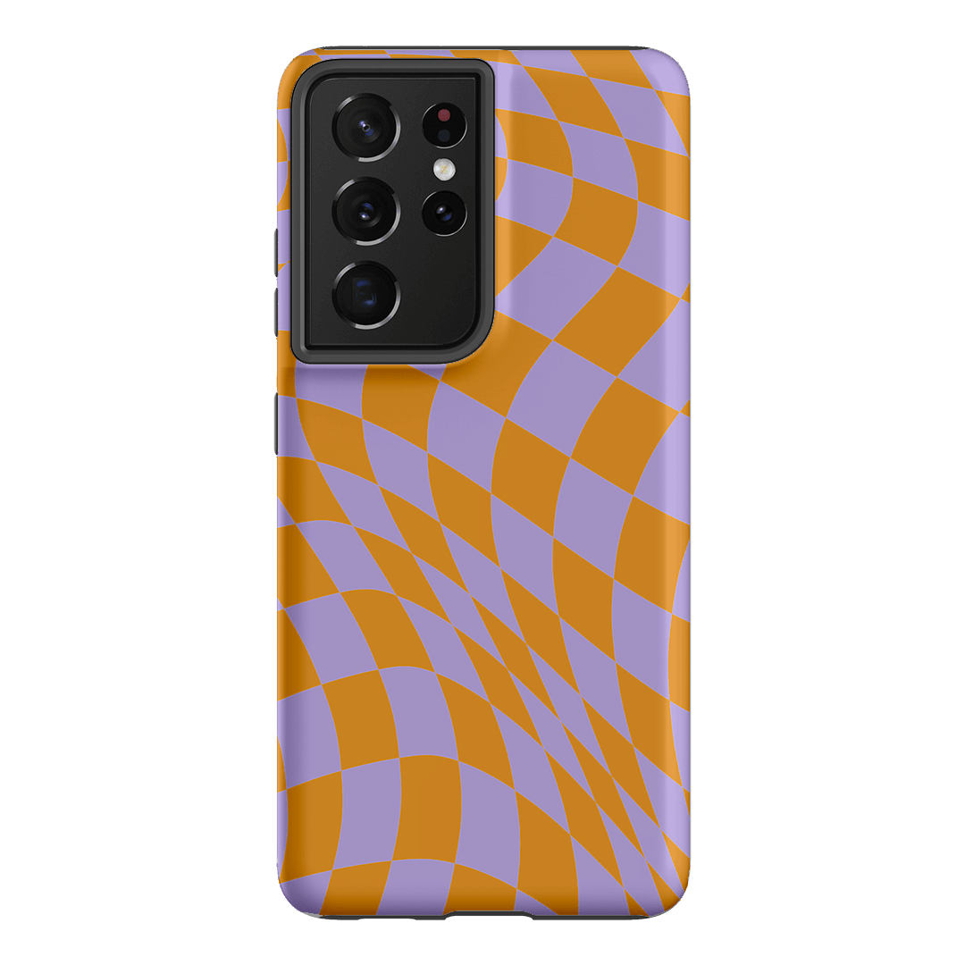 Wavy Check Orange on Lilac Matte Case Matte Phone Cases Samsung Galaxy S21 Ultra / Armoured by The Dairy - The Dairy