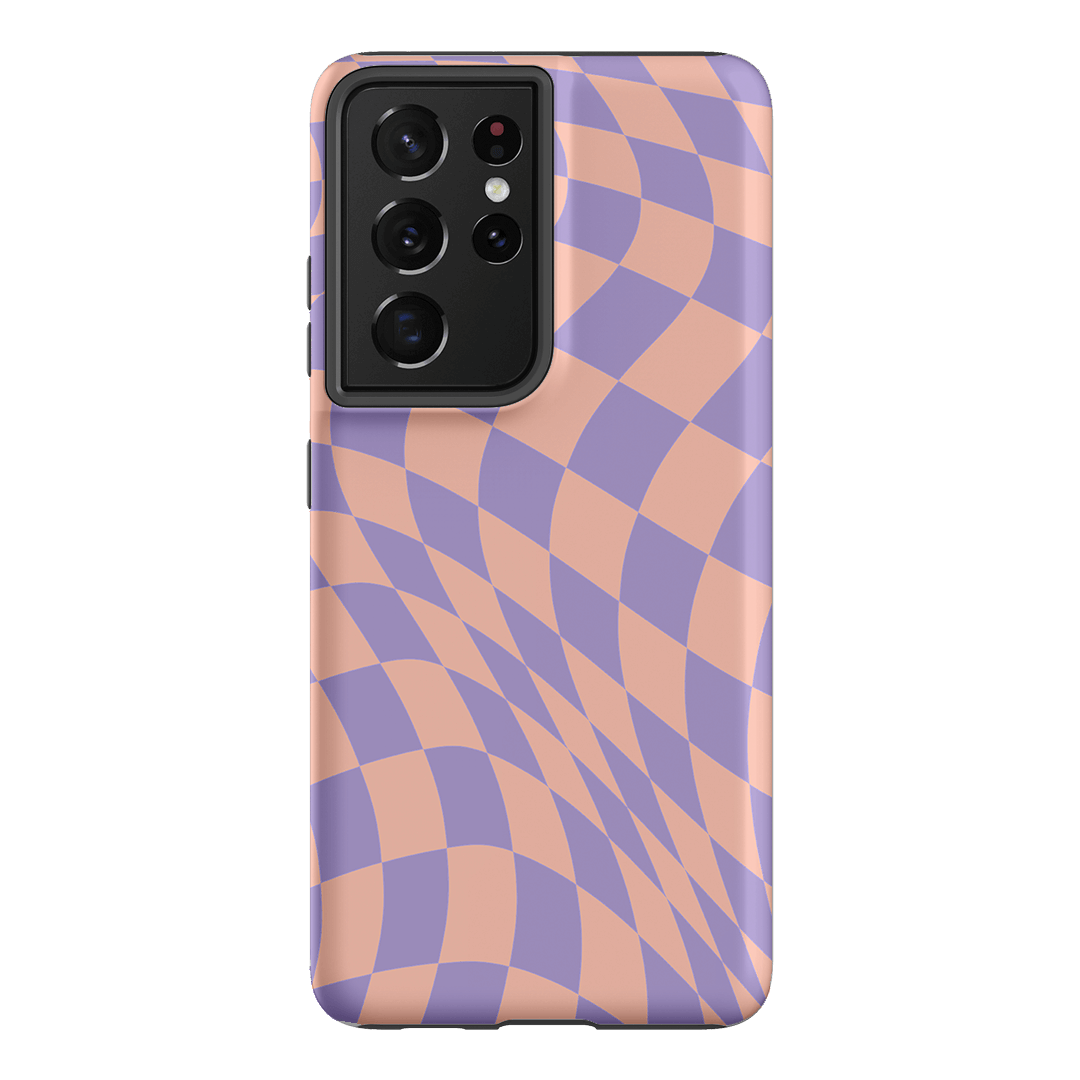 Wavy Check Lilac on Blush Matte Case Matte Phone Cases Samsung Galaxy S21 Ultra / Armoured by The Dairy - The Dairy
