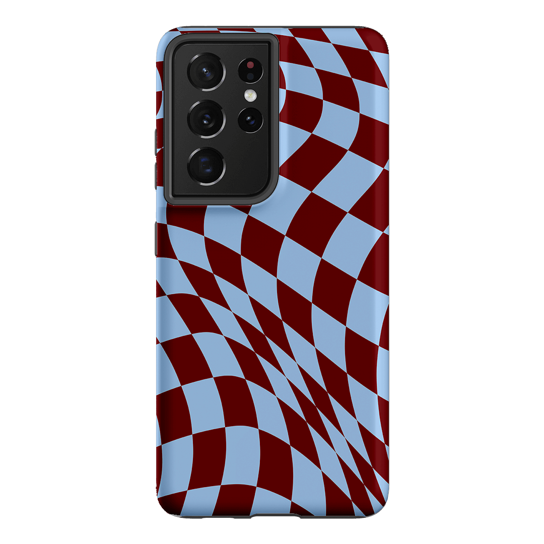 Wavy Check Sky on Maroon Matte Case Matte Phone Cases Samsung Galaxy S21 Ultra / Armoured by The Dairy - The Dairy