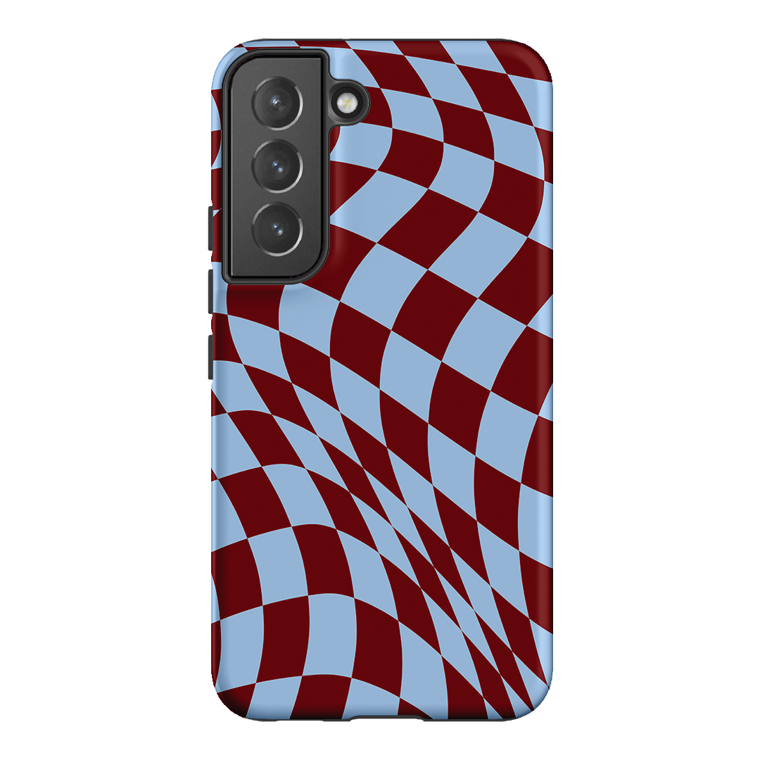 Wavy Check Sky on Maroon Matte Case Matte Phone Cases Samsung Galaxy S22 / Armoured by The Dairy - The Dairy