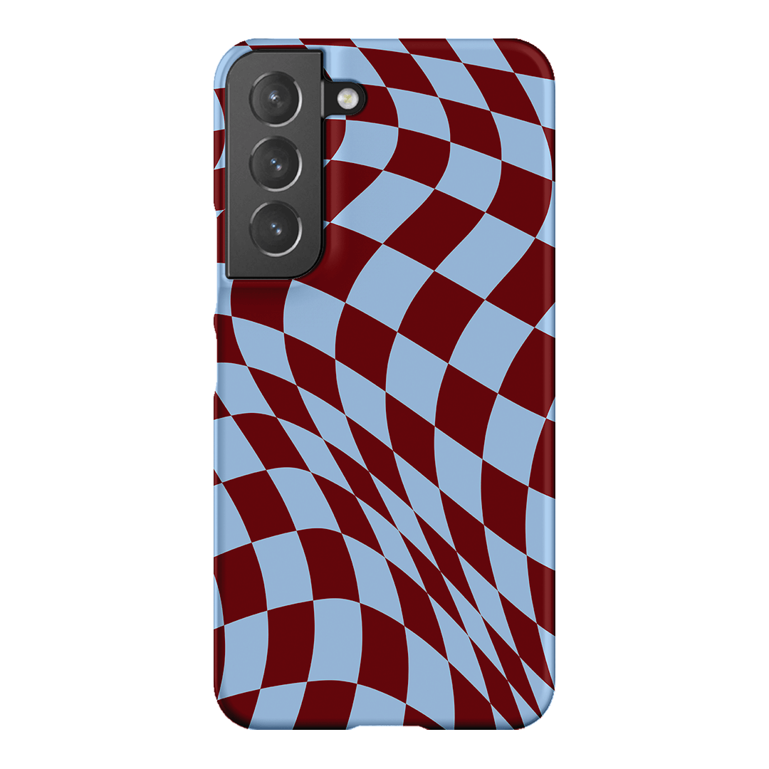 Wavy Check Sky on Maroon Matte Case Matte Phone Cases Samsung Galaxy S22 Plus / Snap by The Dairy - The Dairy