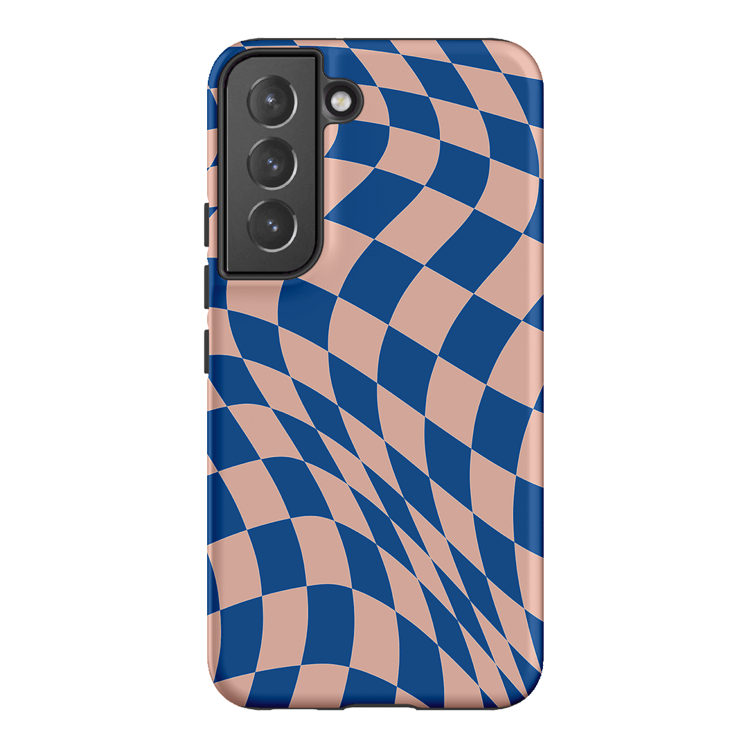 Wavy Check Cobalt on Blush Matte Case Matte Phone Cases Samsung Galaxy S22 Plus / Armoured by The Dairy - The Dairy