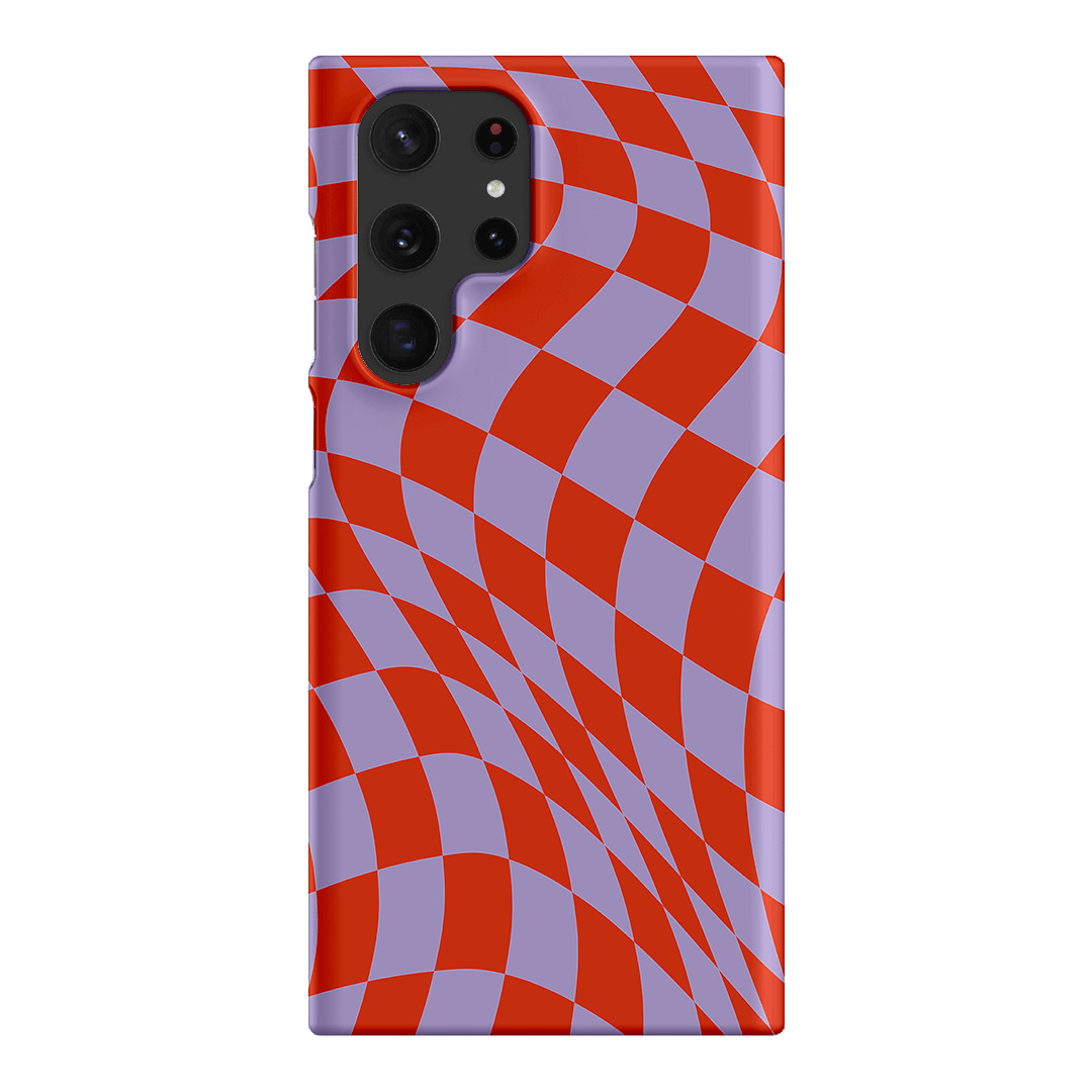 Wavy Check Scarlet on Lilac Matte Case Matte Phone Cases Samsung Galaxy S22 Ultra / Snap by The Dairy - The Dairy