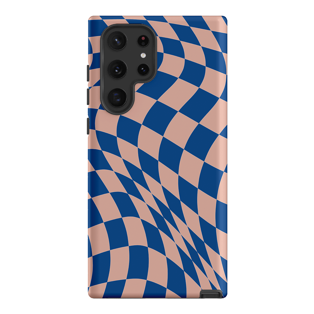 Wavy Check Cobalt on Blush Matte Case Matte Phone Cases Samsung Galaxy S22 Ultra / Armoured by The Dairy - The Dairy