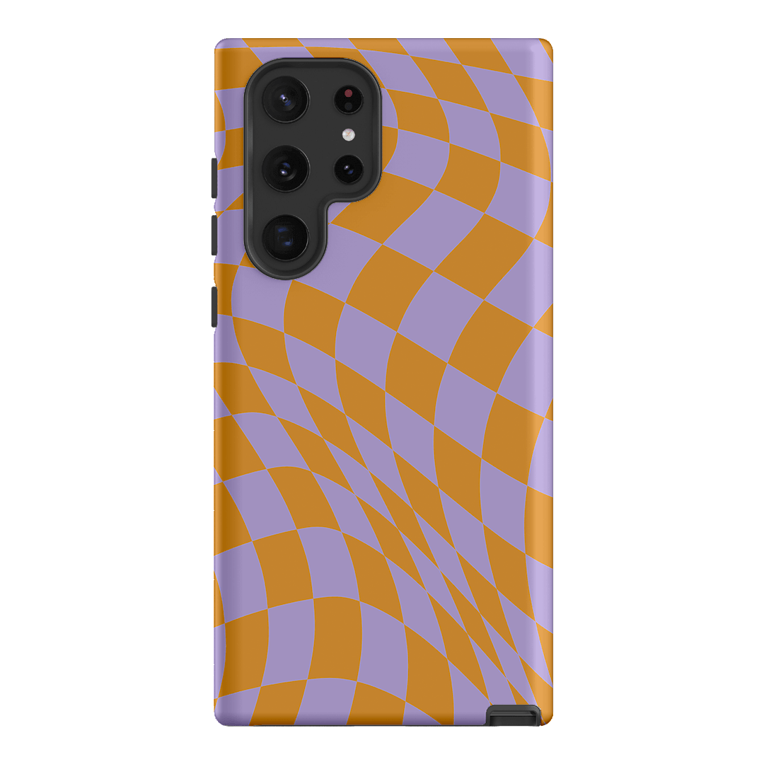 Wavy Check Orange on Lilac Matte Case Matte Phone Cases Samsung Galaxy S22 Ultra / Armoured by The Dairy - The Dairy