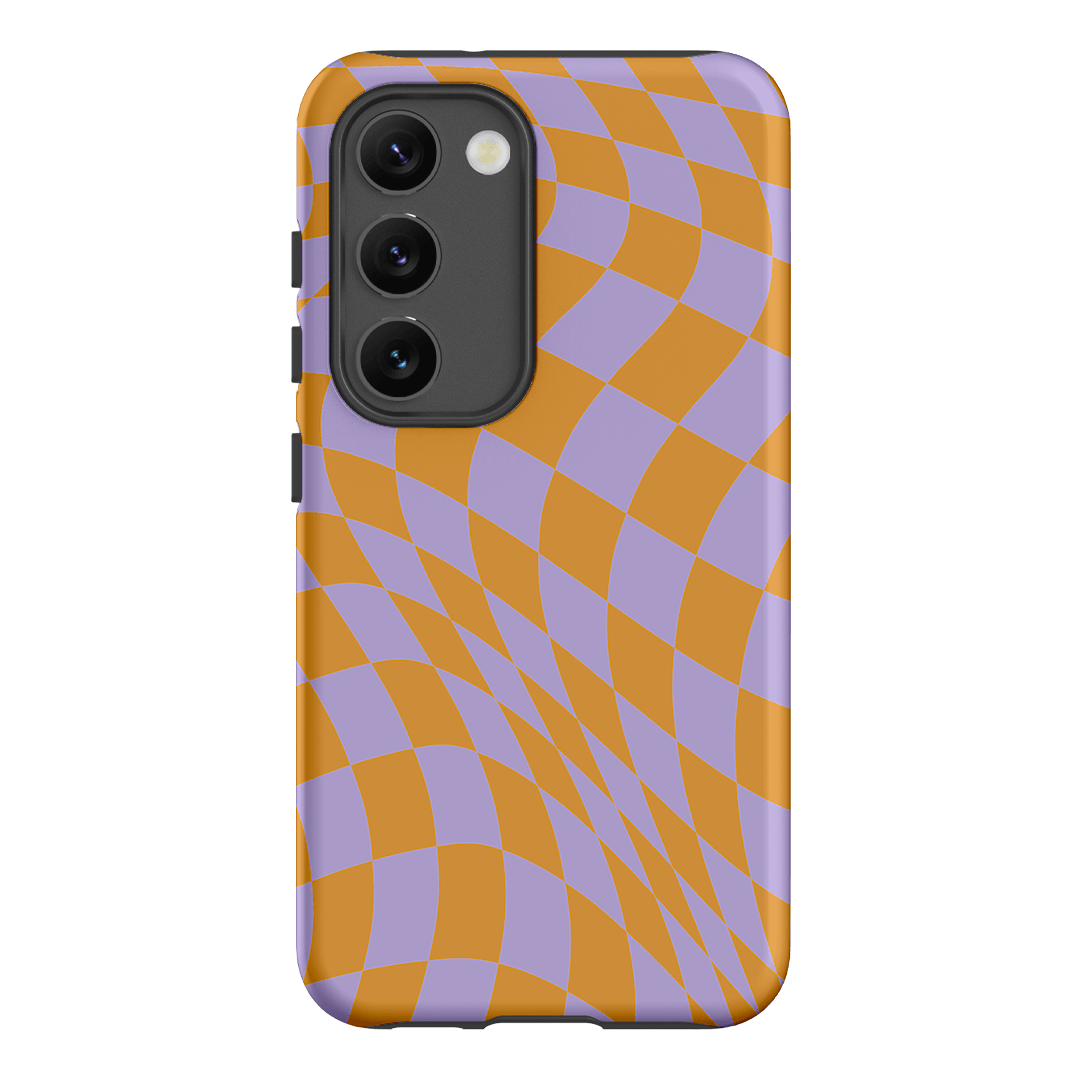 Wavy Check Orange on Lilac Matte Case Matte Phone Cases Samsung Galaxy S23 / Armoured by The Dairy - The Dairy