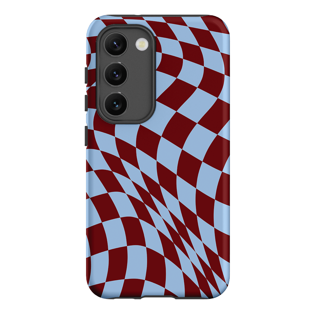 Wavy Check Sky on Maroon Matte Case Matte Phone Cases Samsung Galaxy S23 / Armoured by The Dairy - The Dairy
