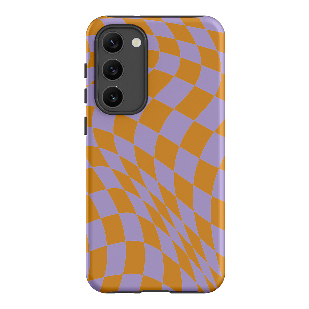 Wavy Check Orange on Lilac Matte Case Matte Phone Cases Samsung Galaxy S23 Plus / Armoured by The Dairy - The Dairy