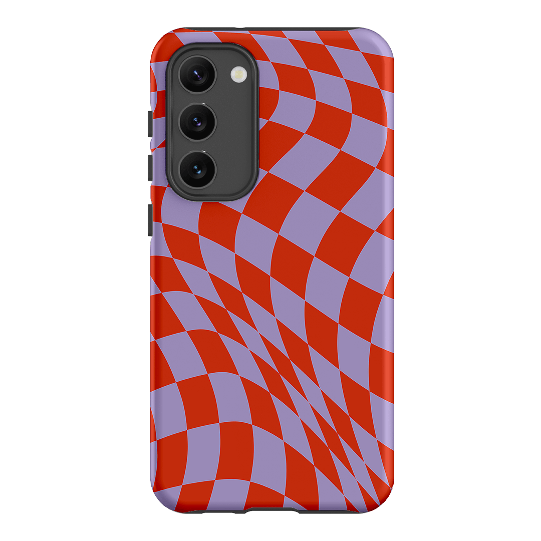 Wavy Check Scarlet on Lilac Matte Case Matte Phone Cases Samsung Galaxy S23 Plus / Armoured by The Dairy - The Dairy