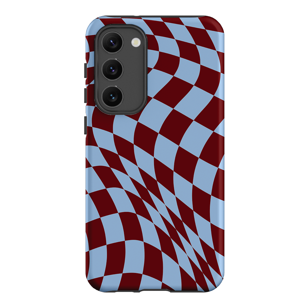 Wavy Check Sky on Maroon Matte Case Matte Phone Cases Samsung Galaxy S23 Plus / Armoured by The Dairy - The Dairy