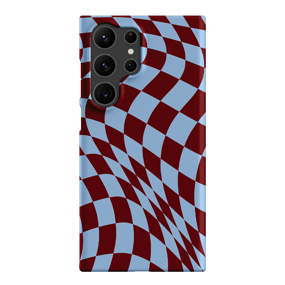 Wavy Check Sky on Maroon Matte Case Matte Phone Cases Samsung Galaxy S23 Ultra / Snap by The Dairy - The Dairy