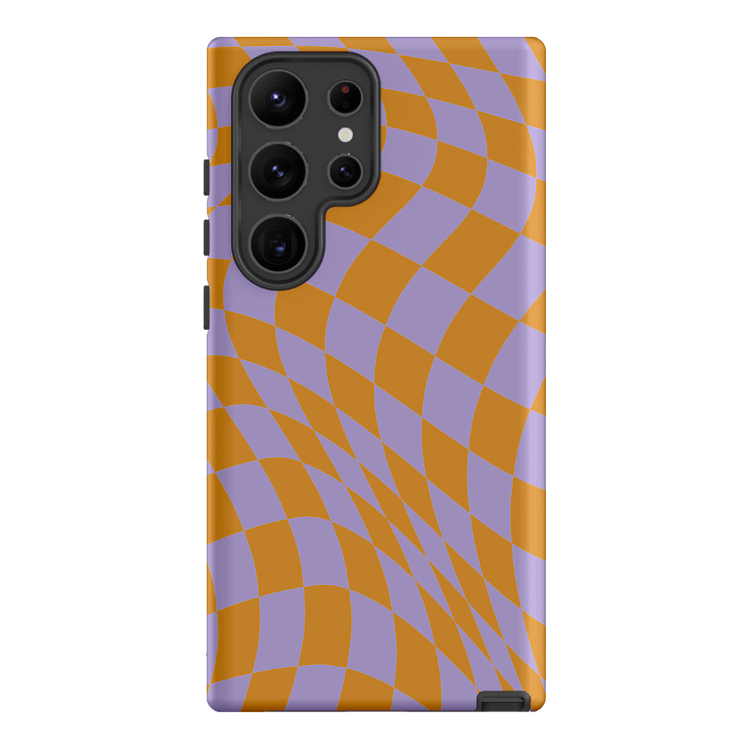 Wavy Check Orange on Lilac Matte Case Matte Phone Cases Samsung Galaxy S23 Ultra / Armoured by The Dairy - The Dairy