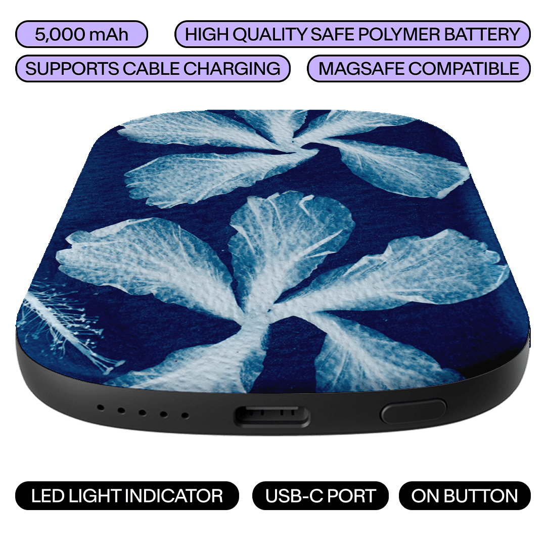 Hibiscus Cyanotype ChargePod MagSafe Power Bank ChargerPod by Sally Hungerford - The Dairy
