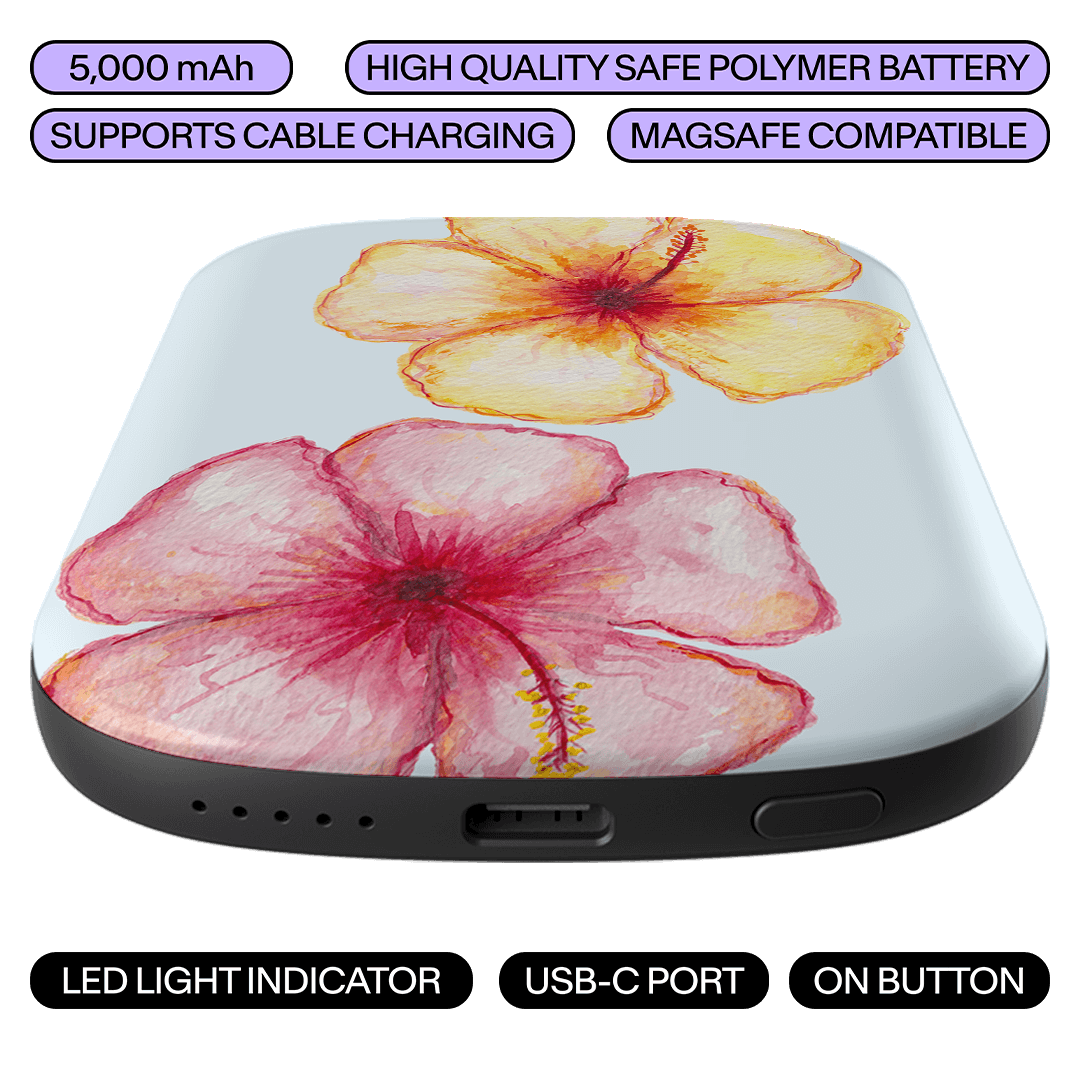 Hibiscus Flower Blue ChargePod MagSafe Power Bank ChargerPod by The Dairy - The Dairy
