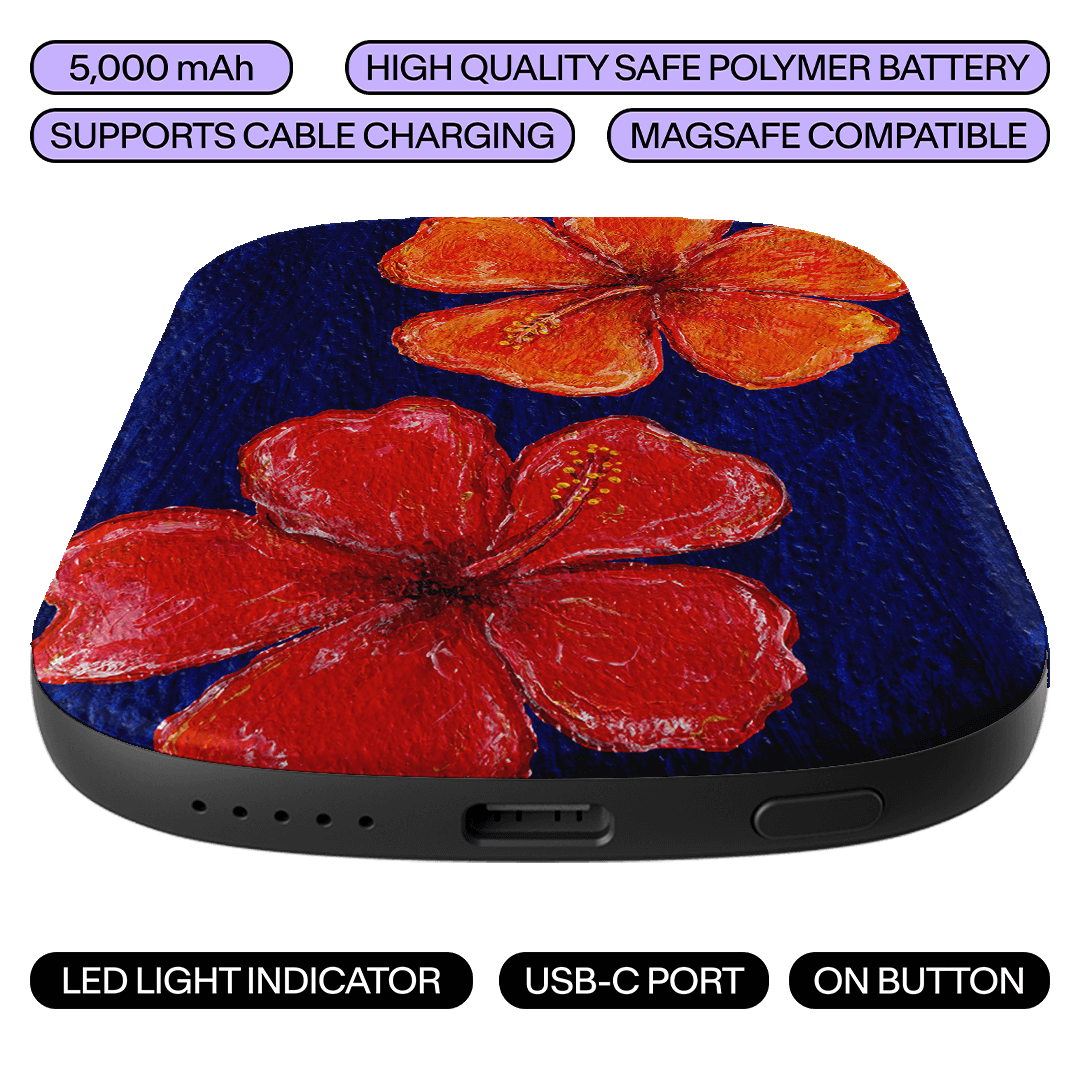 Hibiscus Flower Deep Blue ChargePod MagSafe Power Bank ChargerPod by BG. Studio - The Dairy