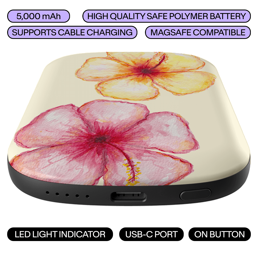 Hibiscus Flower Yellow ChargePod MagSafe Power Bank ChargerPod by The Dairy - The Dairy