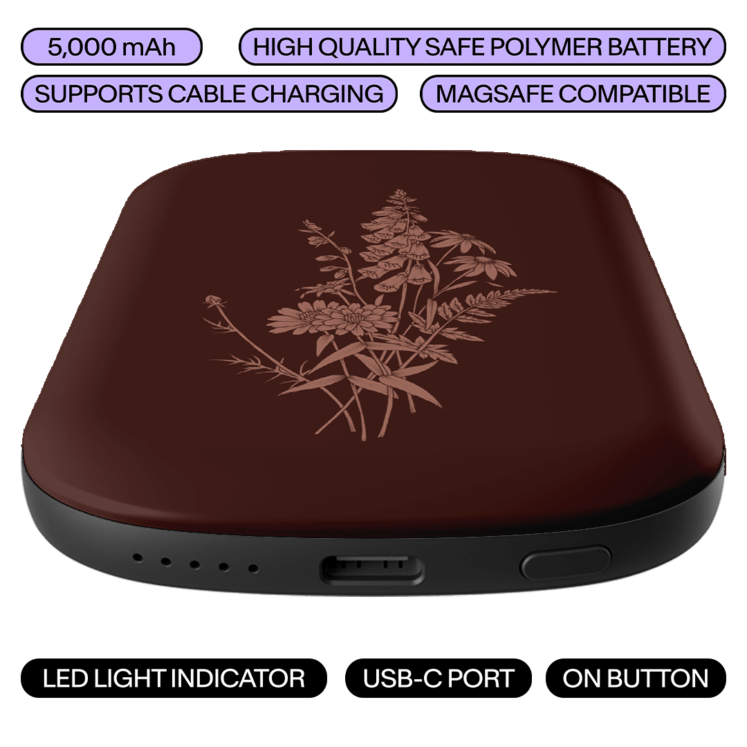 Wildflowers Mocha ChargePod MagSafe Power Bank ChargerPod by Typoflora - The Dairy