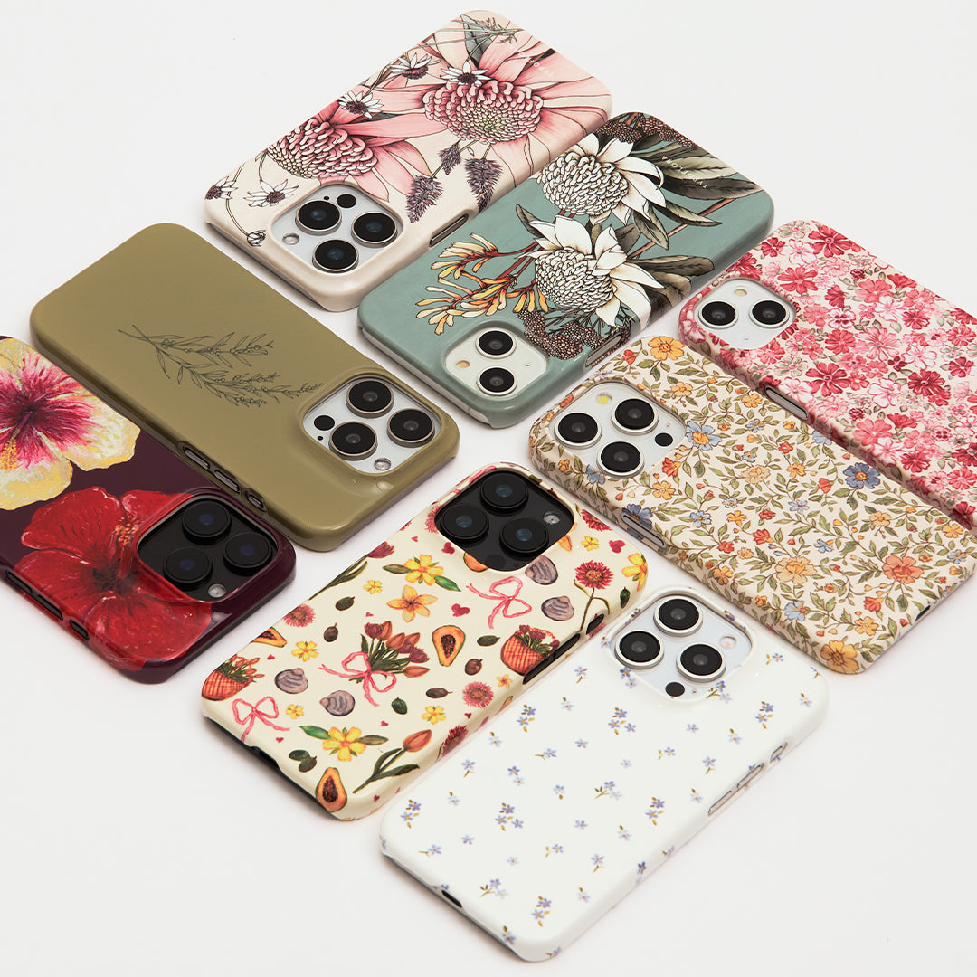 Flower-patterned phone case from The Dairy collection offering a floral and fresh design