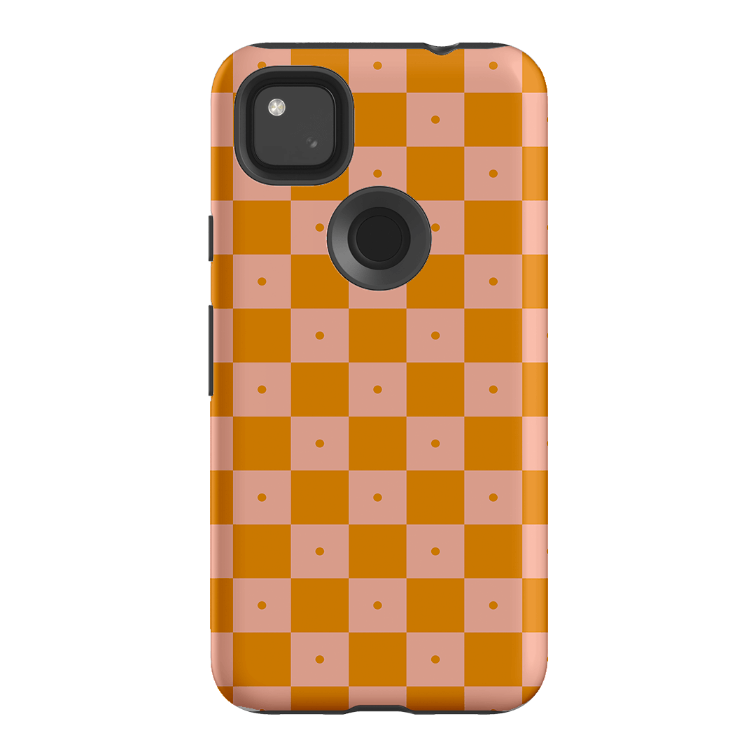 Checkers Orange with Blush Matte Case Matte Phone Cases Google Pixel 4A 4G / Armoured by The Dairy - The Dairy