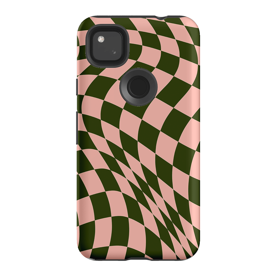 Wavy Check Forest on Blush Matte Case Matte Phone Cases Google Pixel 4A 4G / Armoured by The Dairy - The Dairy