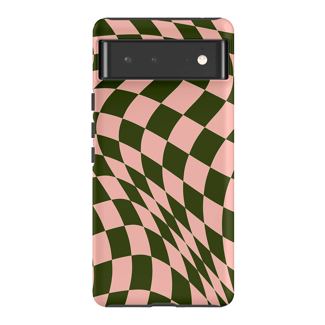 Wavy Check Forest on Blush Matte Case Matte Phone Cases Google Pixel 6 / Armoured by The Dairy - The Dairy