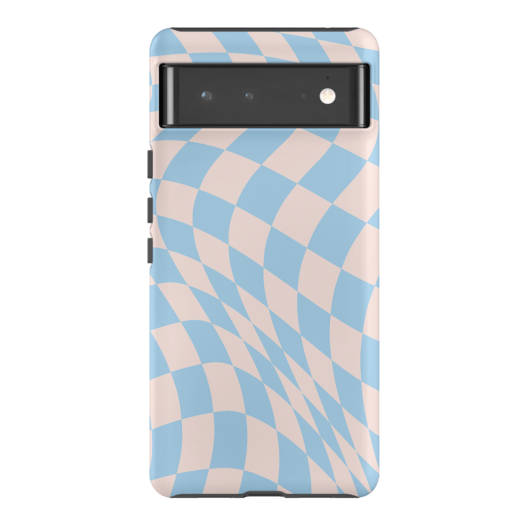 Wavy Check Sky on Light Blush Matte Phone Cases Google Pixel 6 Pro / Armoured by The Dairy - The Dairy
