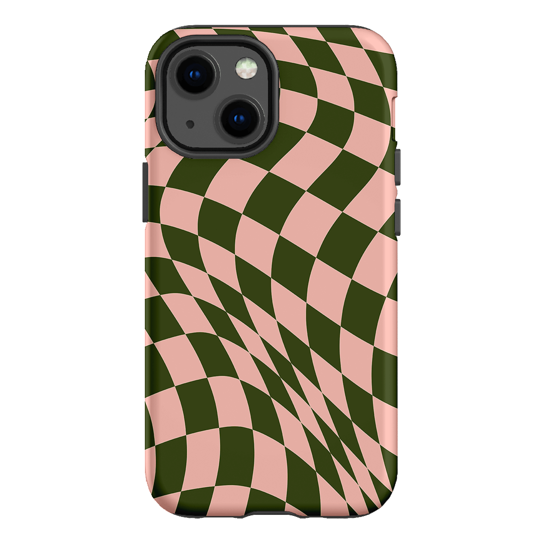 Wavy Check Forest on Blush Matte Case Matte Phone Cases iPhone 13 Mini / Armoured by The Dairy - The Dairy