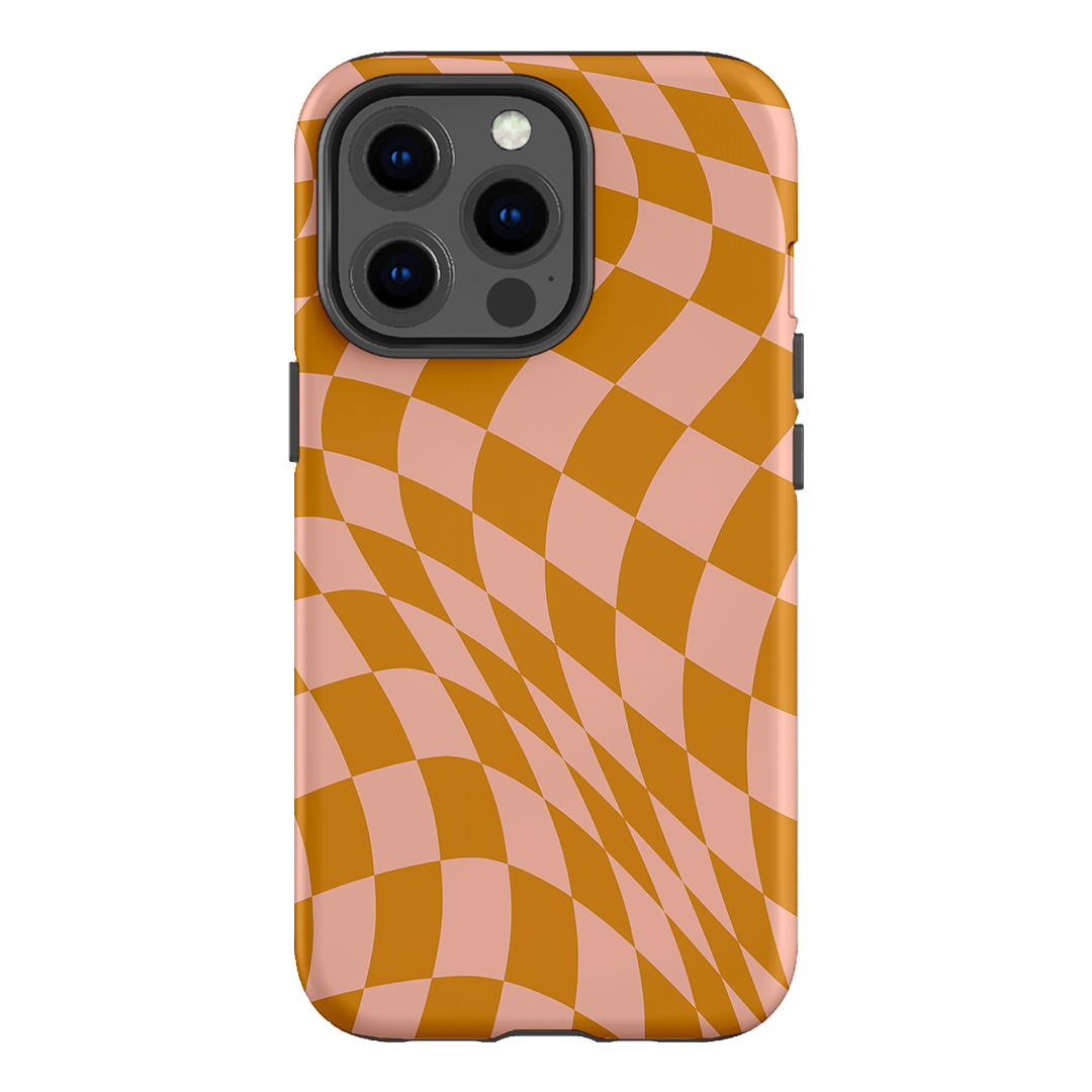 Wavy Check Orange on Blush Matte Case Matte Phone Cases iPhone 13 Pro / Armoured by The Dairy - The Dairy