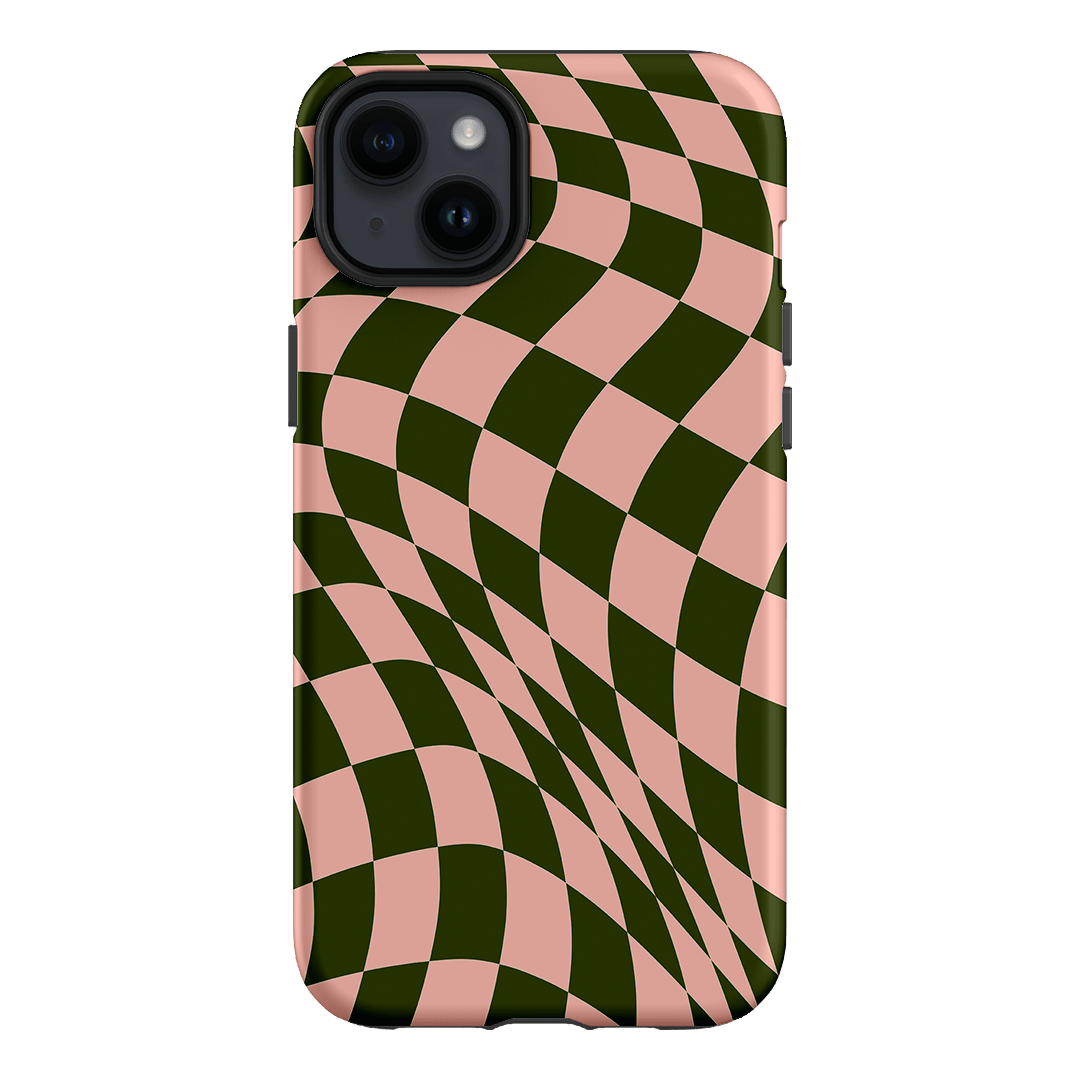 Wavy Check Forest on Blush Matte Case Matte Phone Cases iPhone 14 Plus / Armoured by The Dairy - The Dairy
