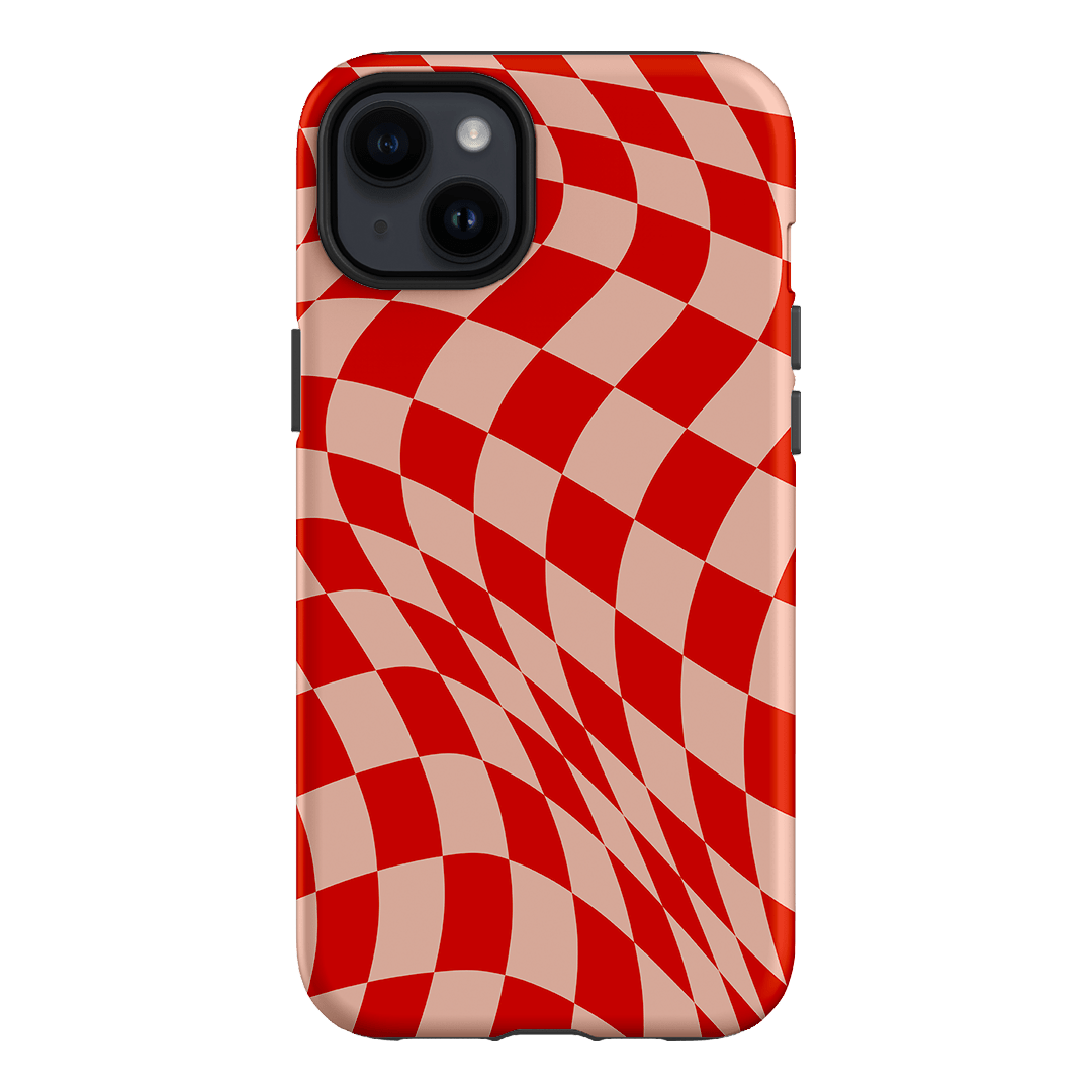Wavy Check Scarlet on Blush Matte Case Matte Phone Cases iPhone 14 Plus / Armoured by The Dairy - The Dairy