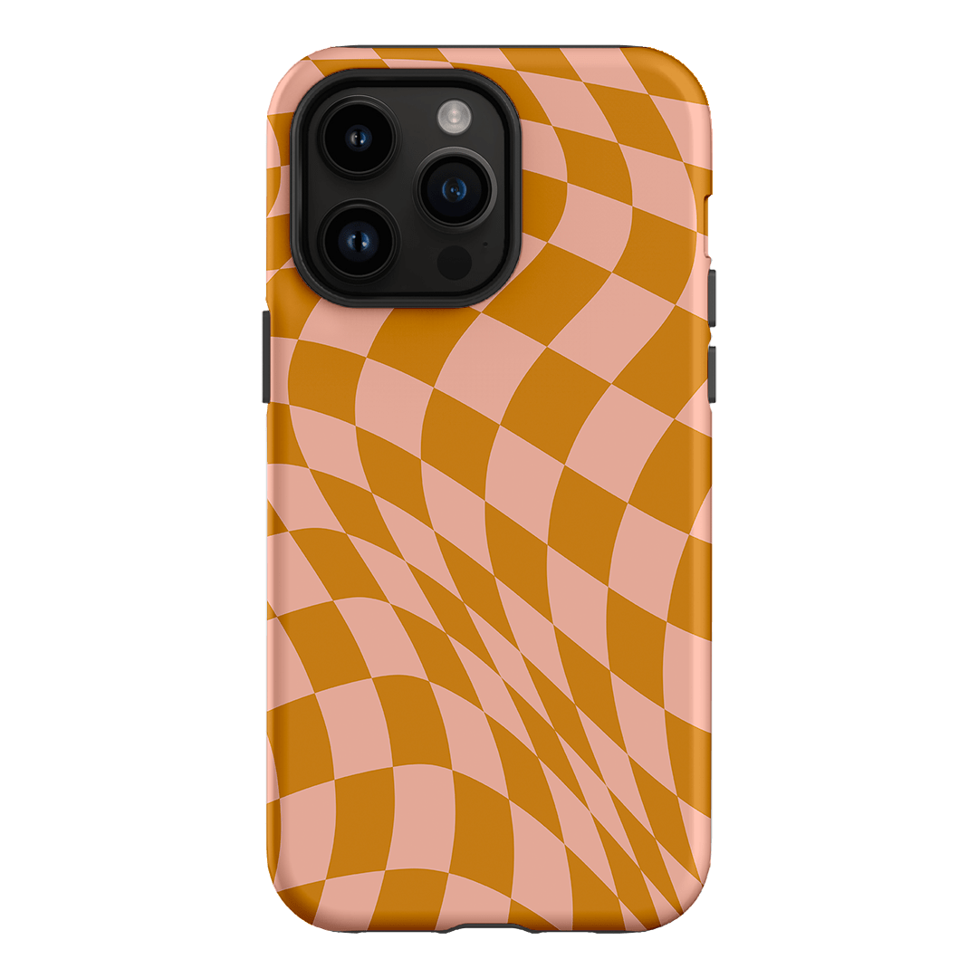 Wavy Check Orange on Blush Matte Case Matte Phone Cases iPhone 14 Pro Max / Armoured by The Dairy - The Dairy