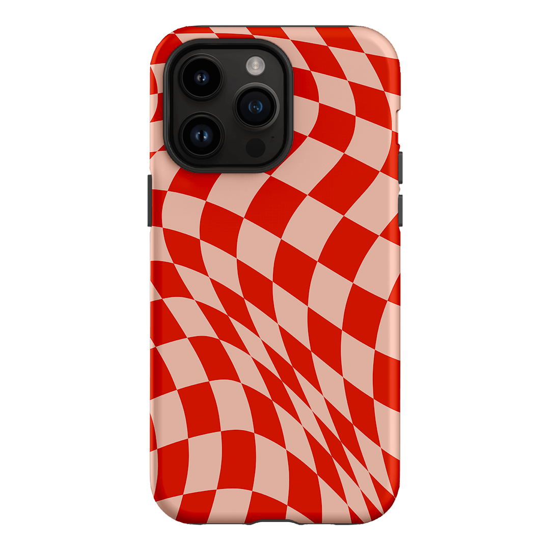 Wavy Check Scarlet on Blush Matte Case Matte Phone Cases iPhone 14 Pro Max / Armoured by The Dairy - The Dairy