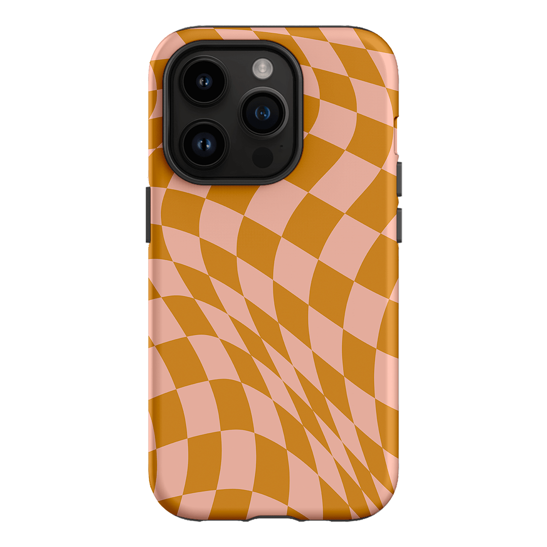 Wavy Check Orange on Blush Matte Case Matte Phone Cases iPhone 14 Pro / Armoured by The Dairy - The Dairy