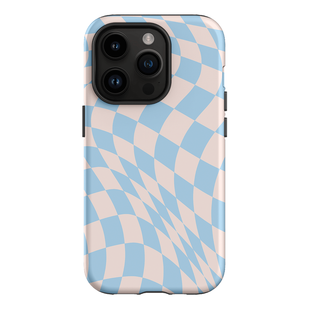 Wavy Check Sky on Light Blush Matte Phone Cases iPhone 14 Pro / Armoured by The Dairy - The Dairy